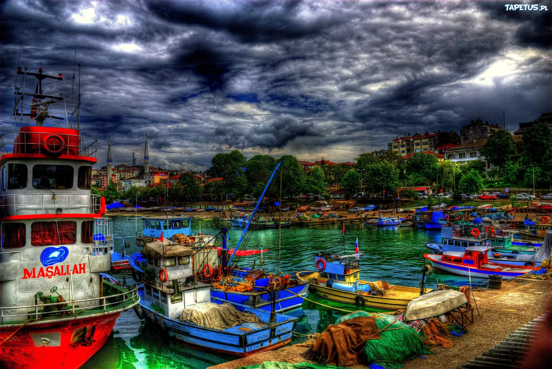 Port, Motorówki, Kutry, Chmury, Turcja
