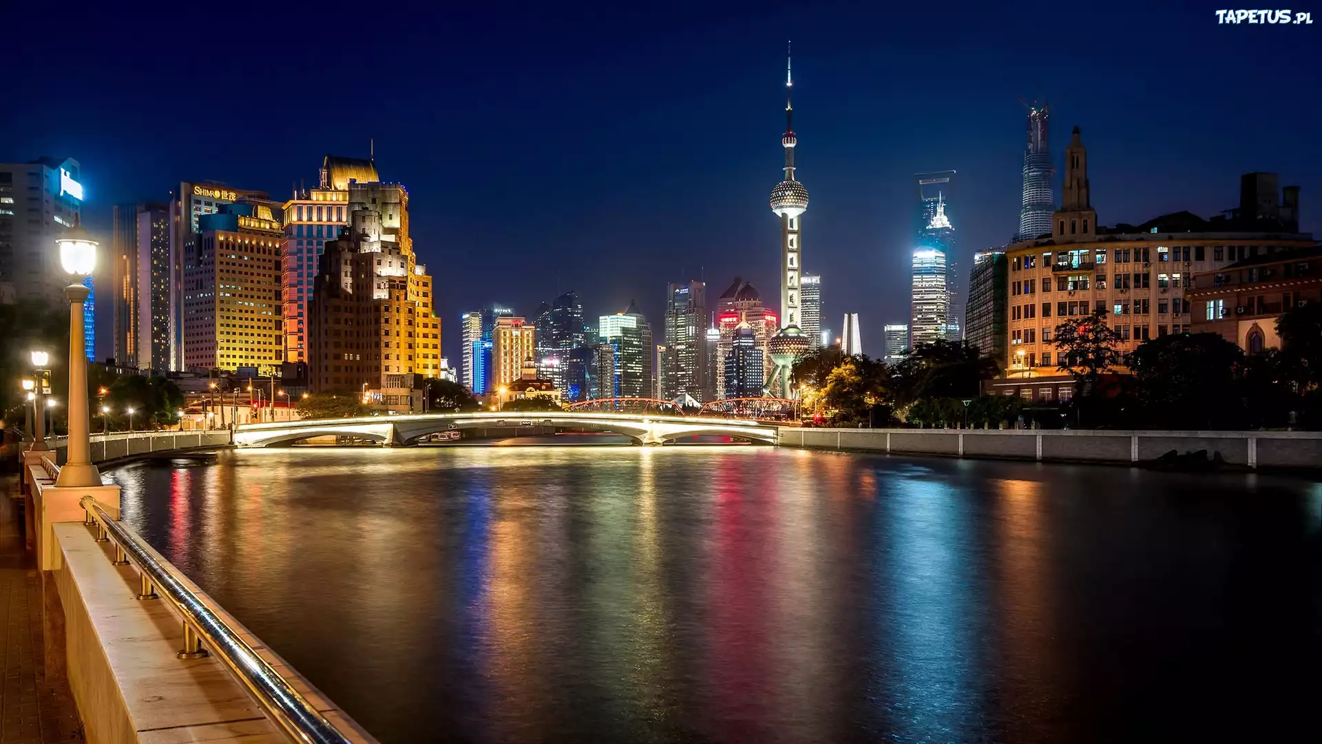 Miasto, Noc, Chiny, Szanghai