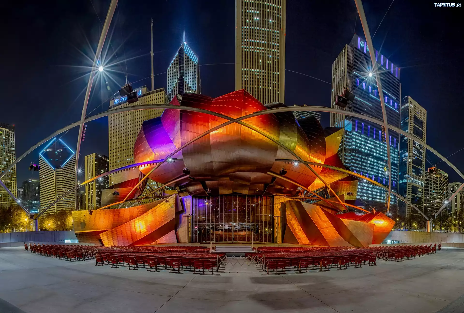 Pritzker, Pavilion, Chicago, Noc