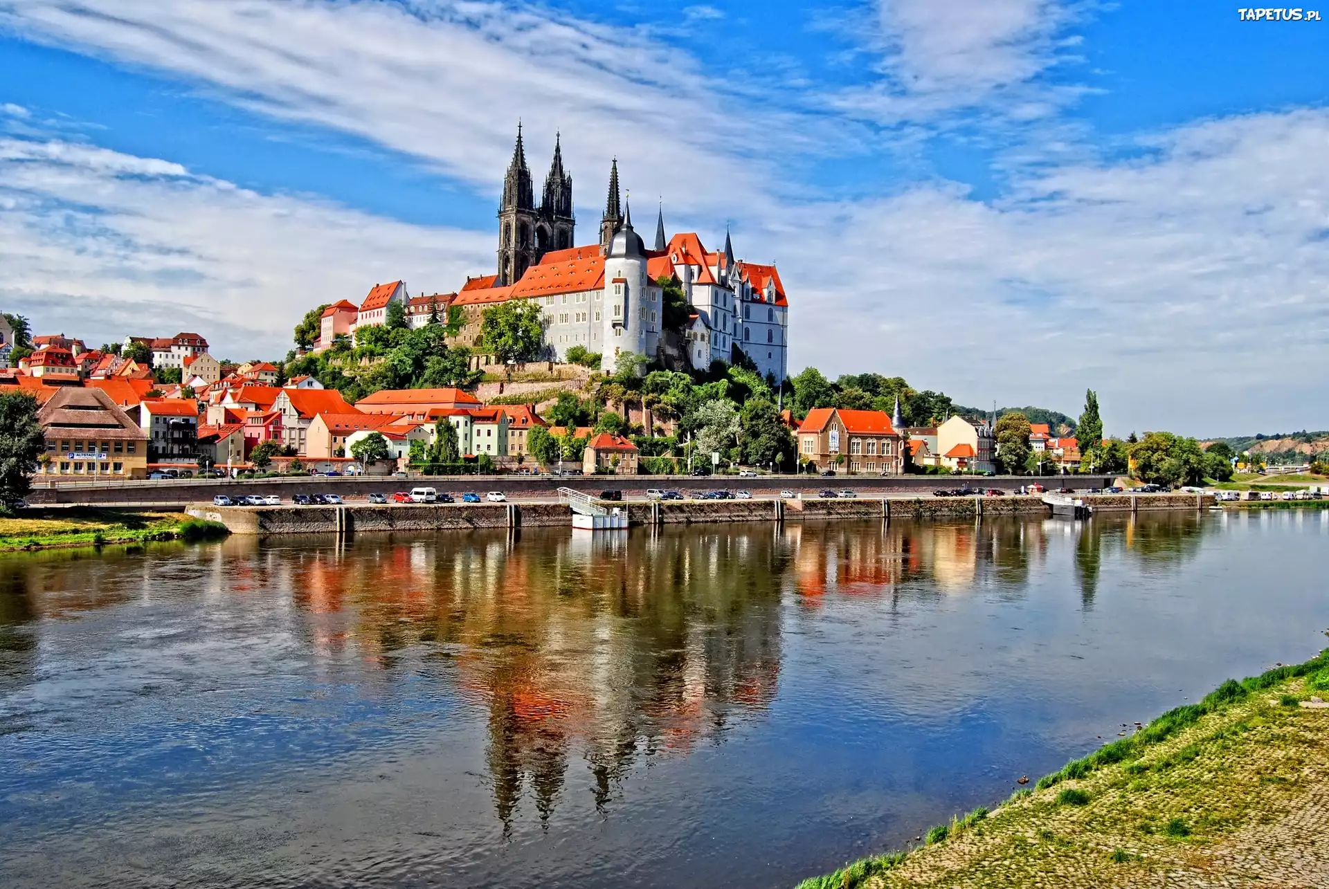 Rzeka, Elba, Zamek, Miasto, Meissen, Niemcy