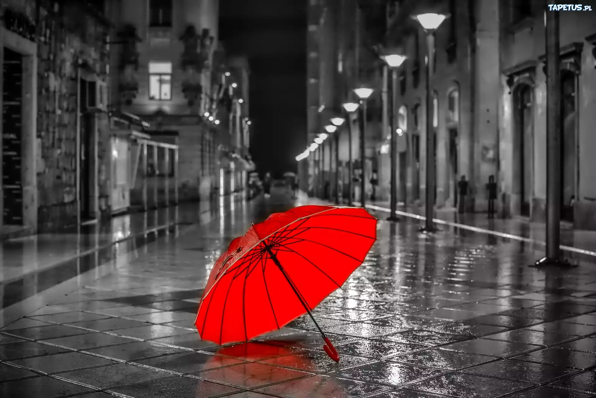 Ulica, Kamienice, Parasol, Deszcz
