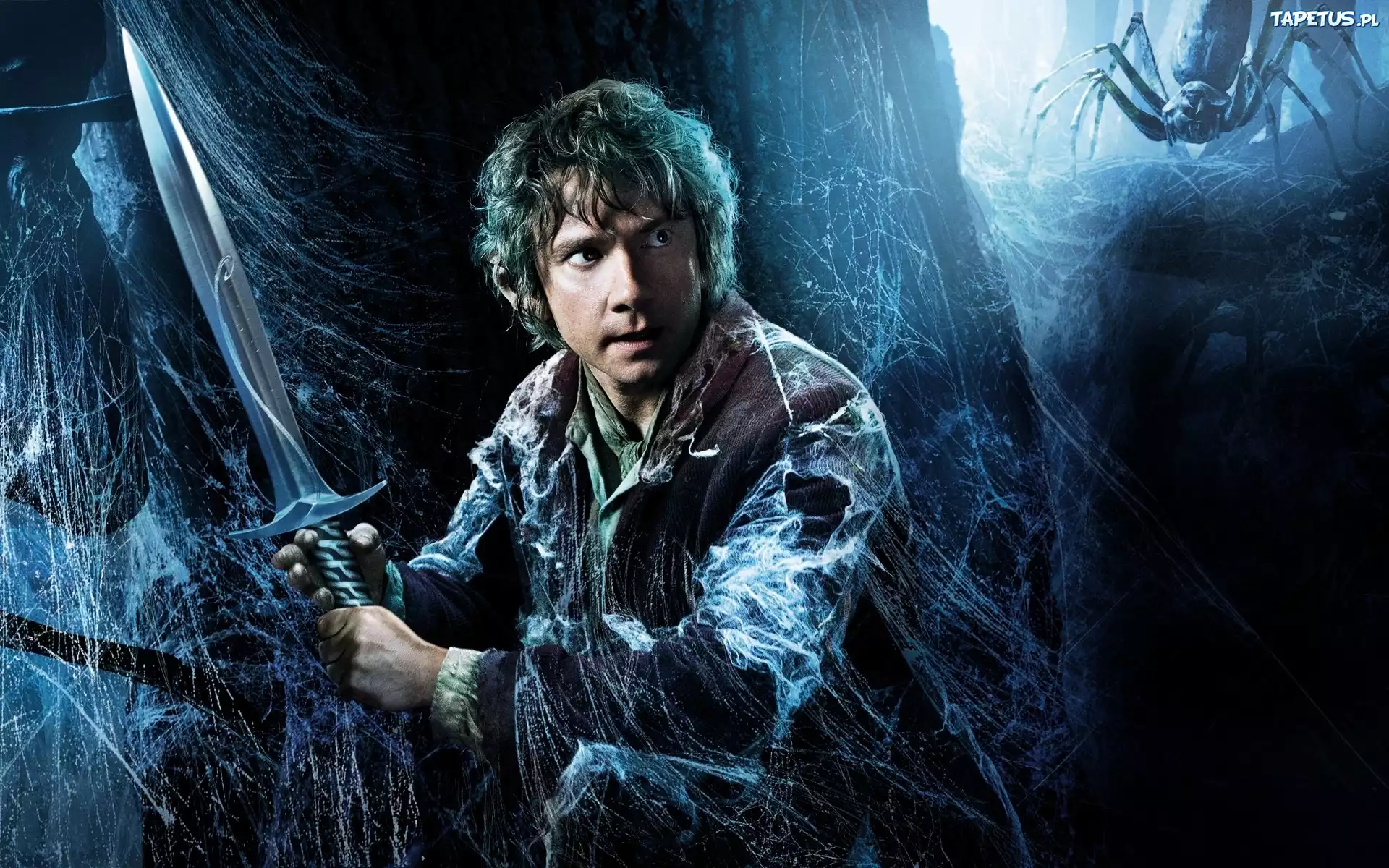 Hobbit, Pustkowie Smauga, Bilbo, Miecz, Pajeczyna