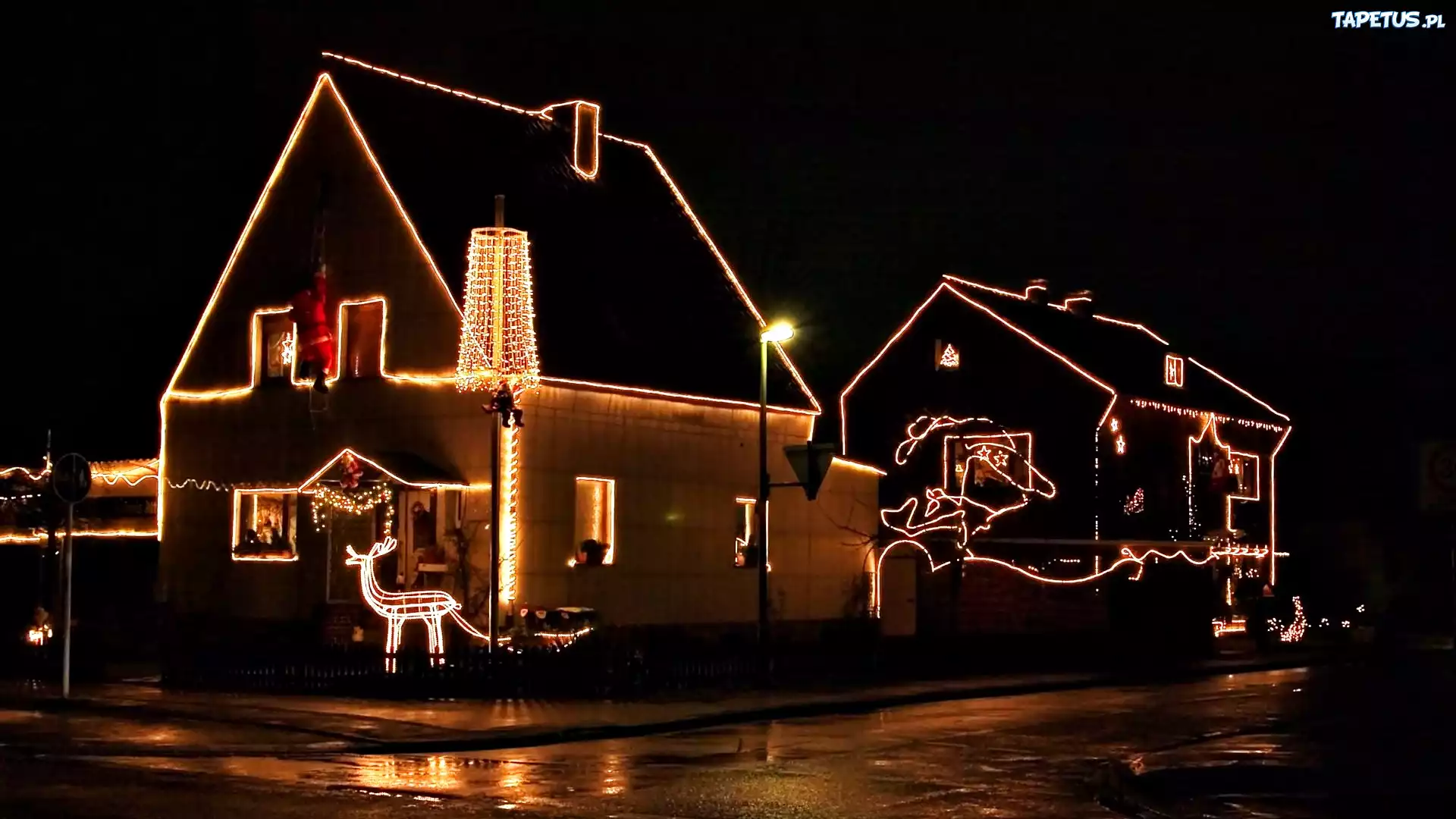 Domy, Światełka, Dekoracja, Świąteczna, Noc