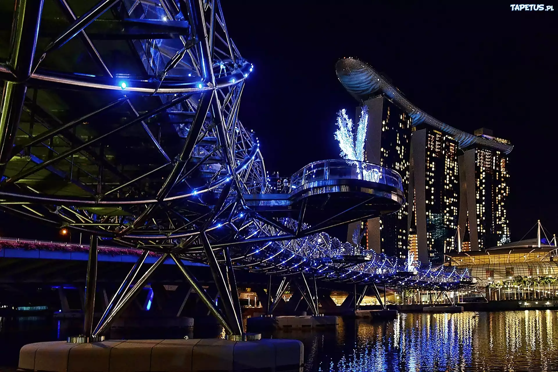 Most, Helix, Singapur, Nocą