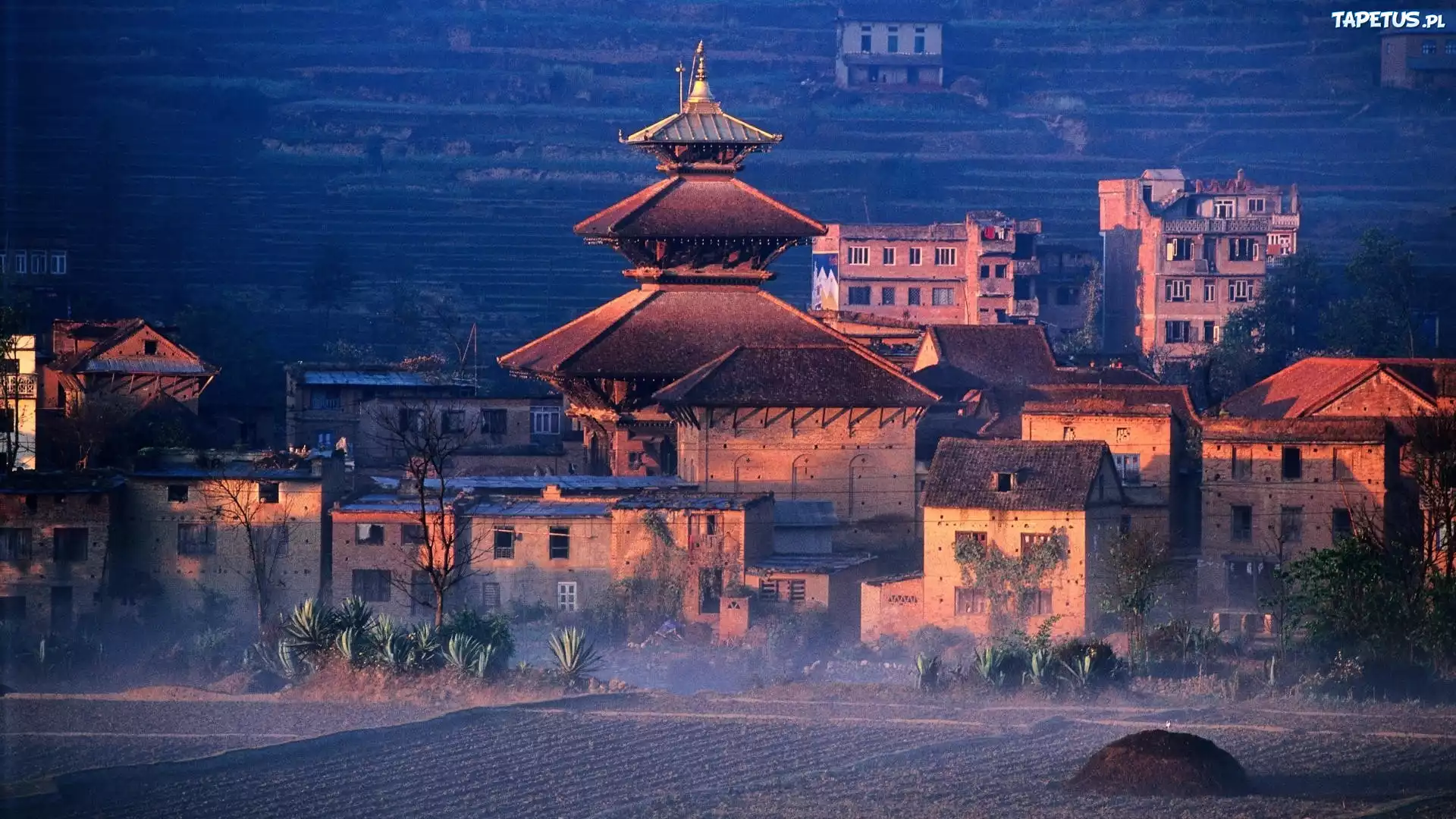 Nepal, Domy, Pole, Mgła
