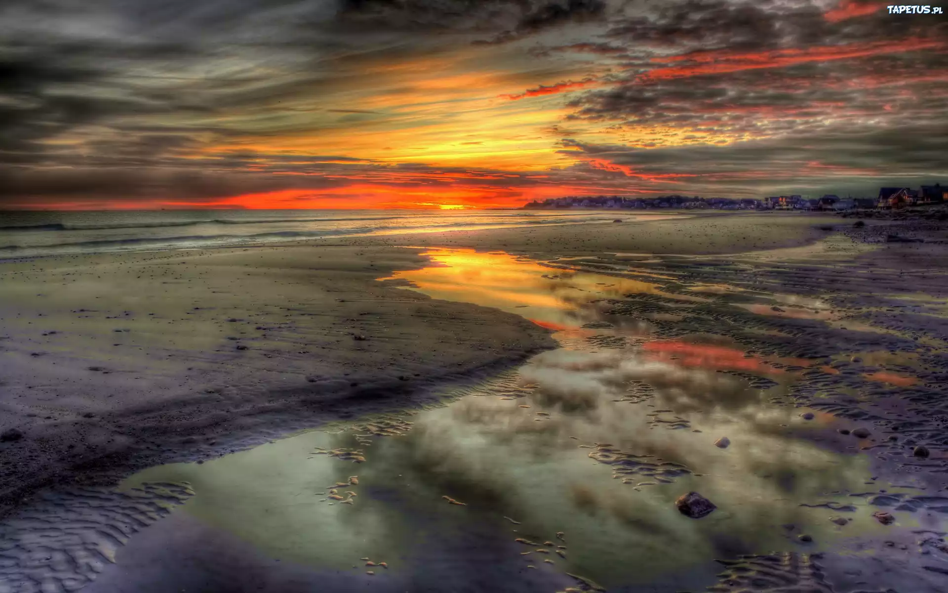 Plaża, Zachód Słońca, Chmury