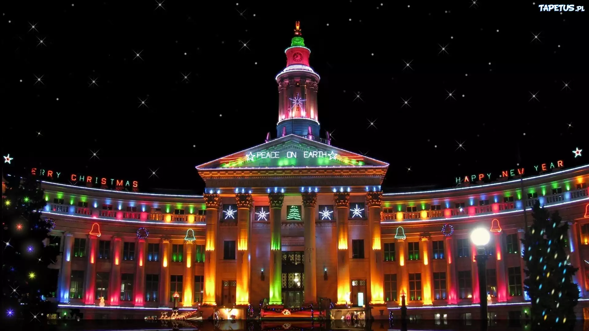 Pałac, Boże, Narodzenie, Choinka, Światełka, Noc