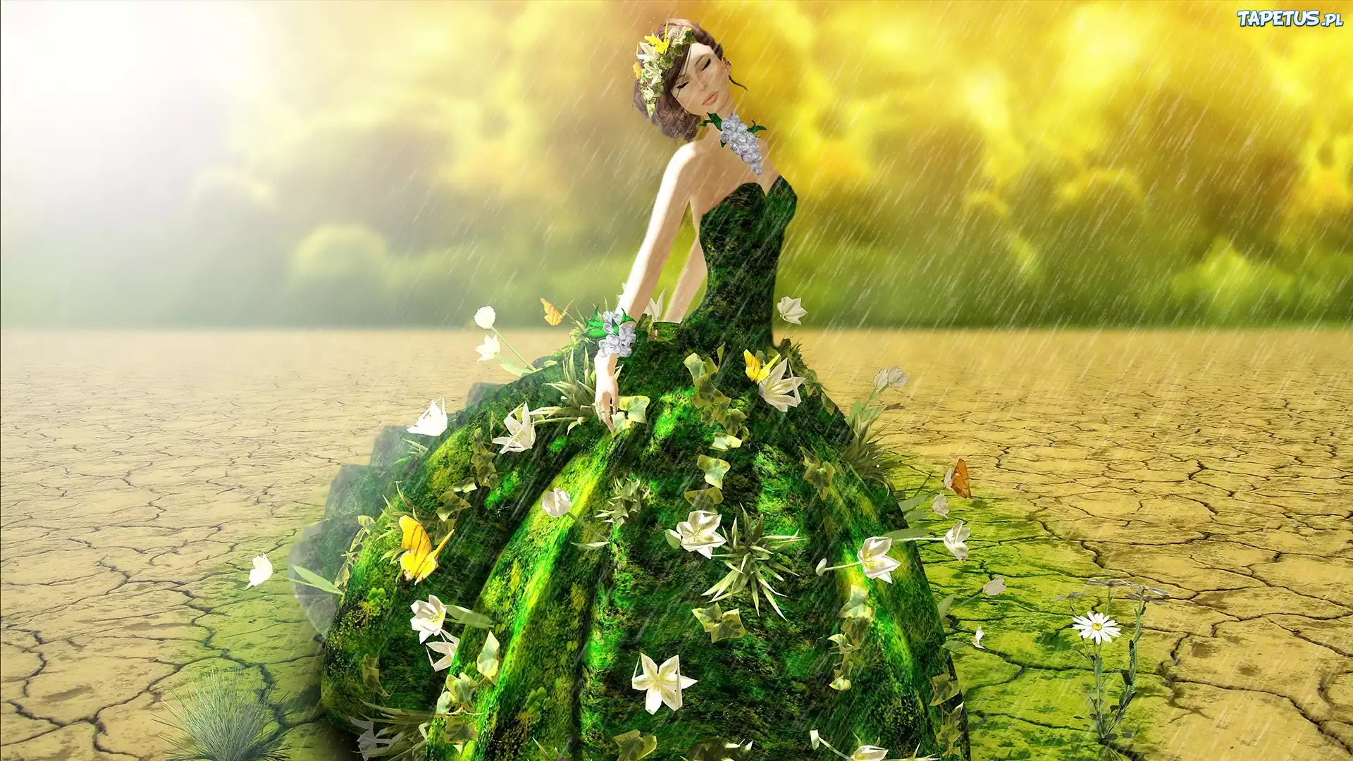 девушка зеленое платье велосипед цветы girl green dress bike flowers бесплатно