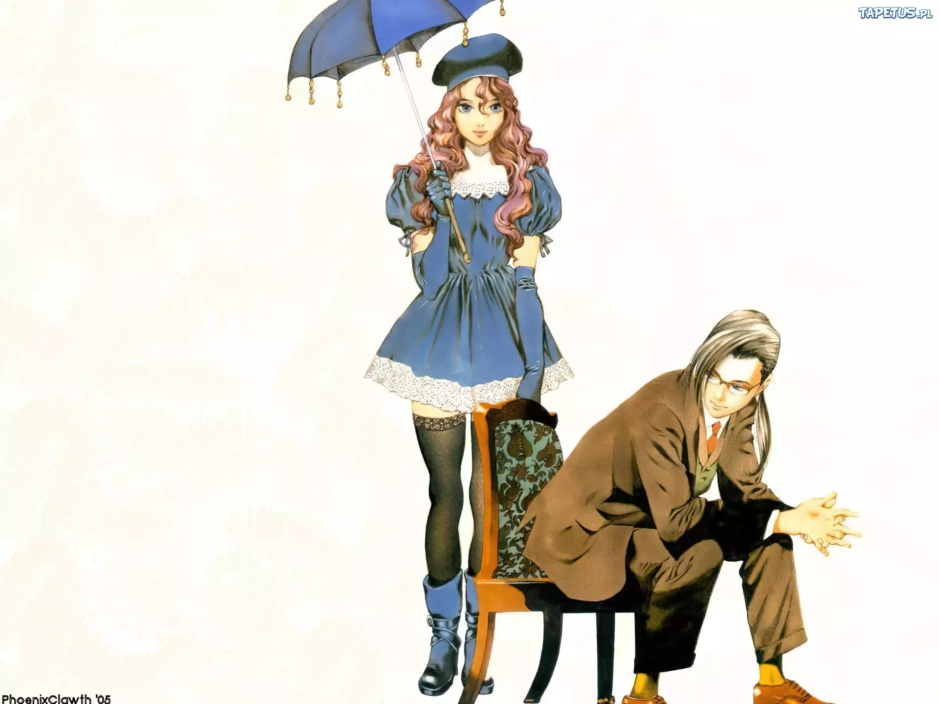 Rahxephon, ludzie, parasol, krzesło