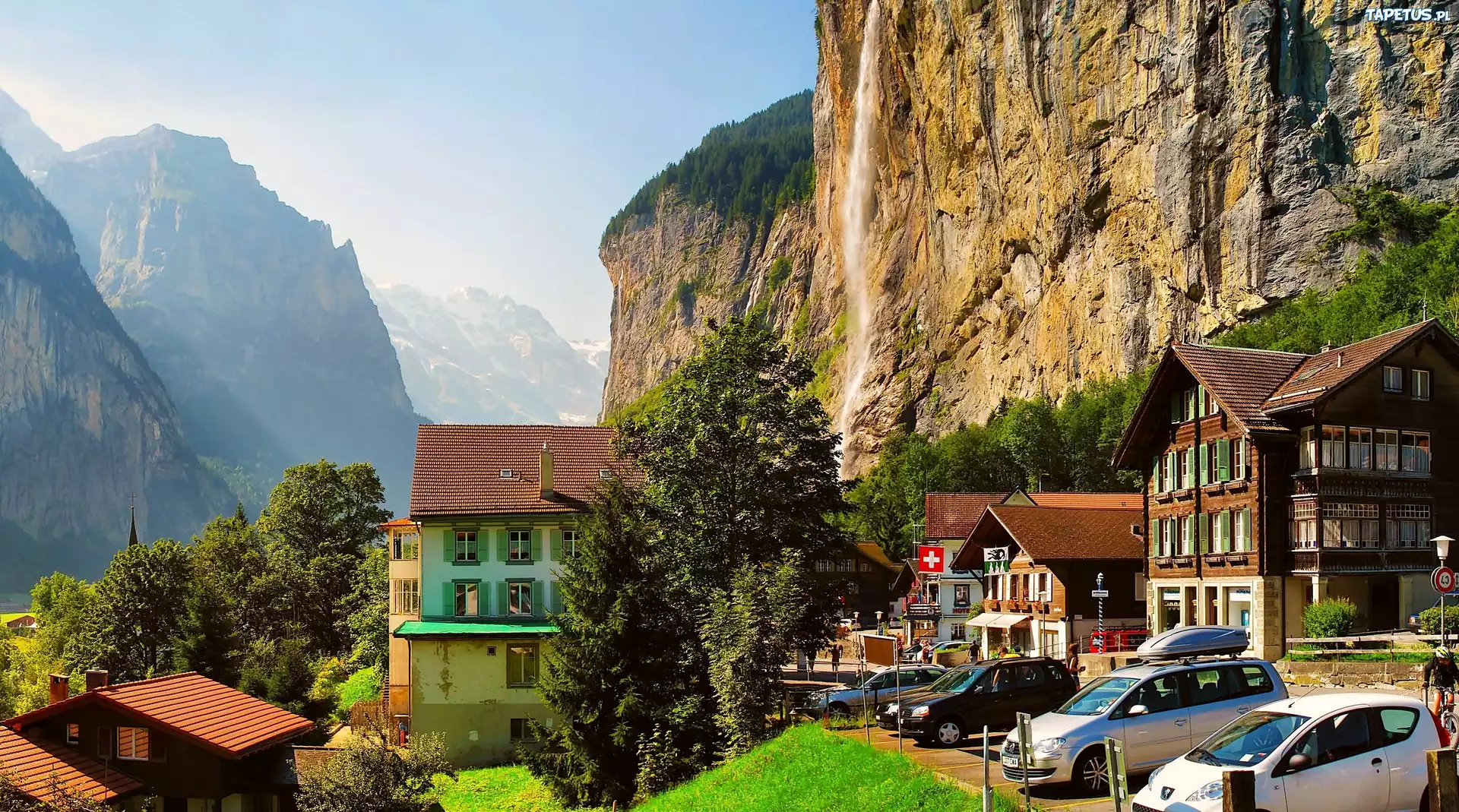 Góry, Domy, Lauterbrunnen, Szwajcaria