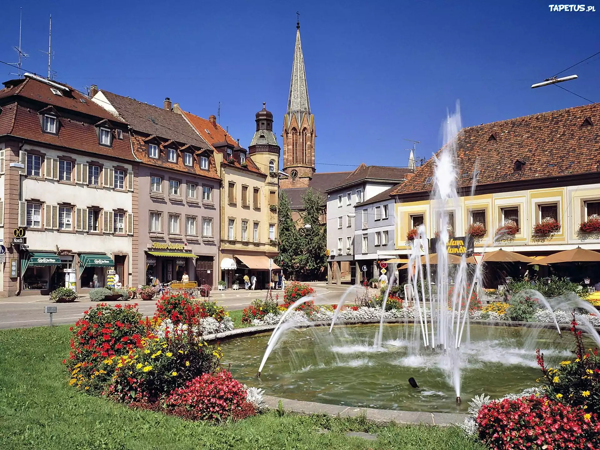 Kolorowe, Kamieniczki, Kościół, Rynek, Fontanna