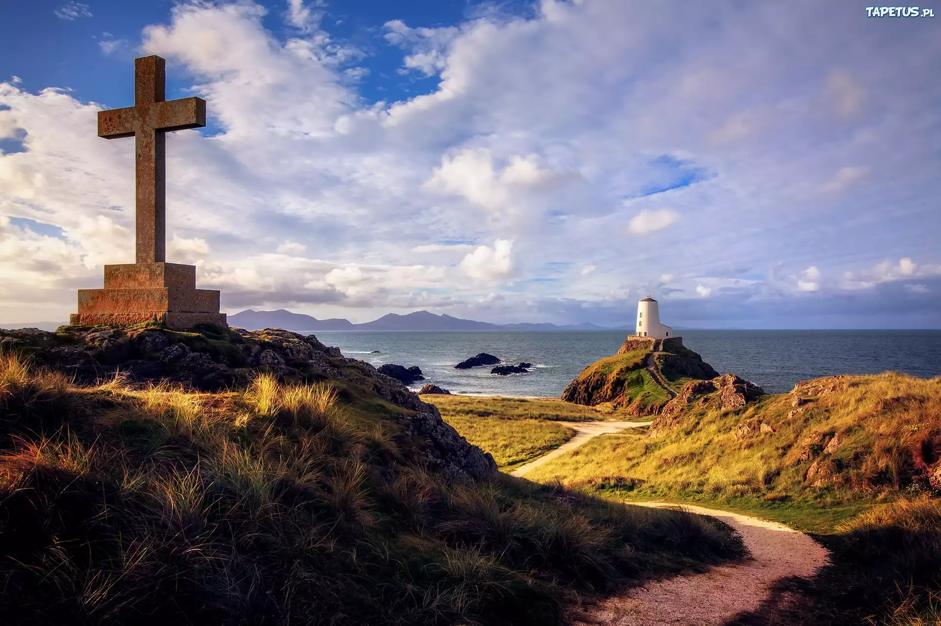 Krzyż, Latarnia Morska, Morze, Wyspa, Llanddwyn Anglesey, Walia