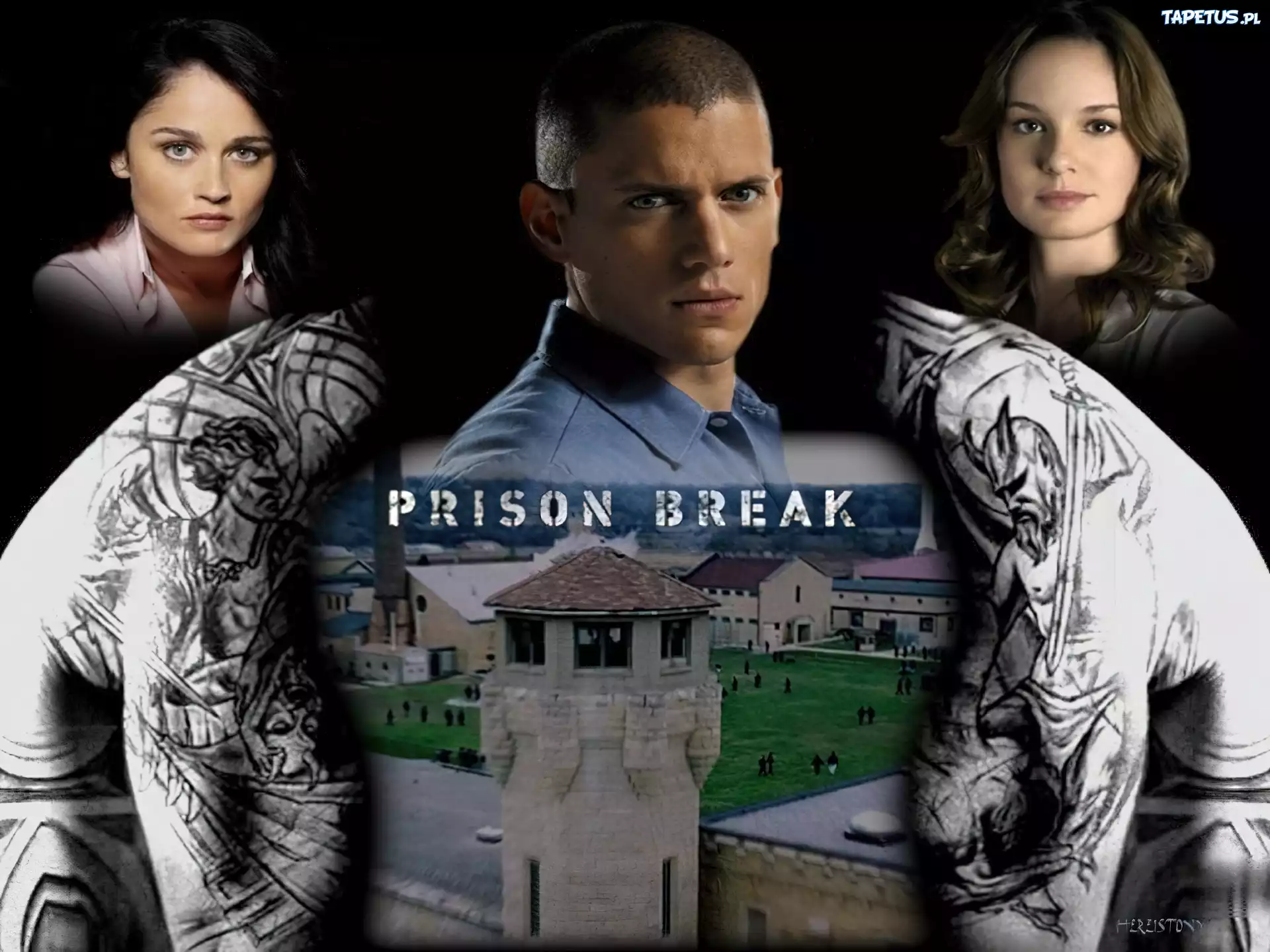 Prison Break, plecy, wieża, Robin Tunney, Sarah Wayne Callies, Wentworth Miller