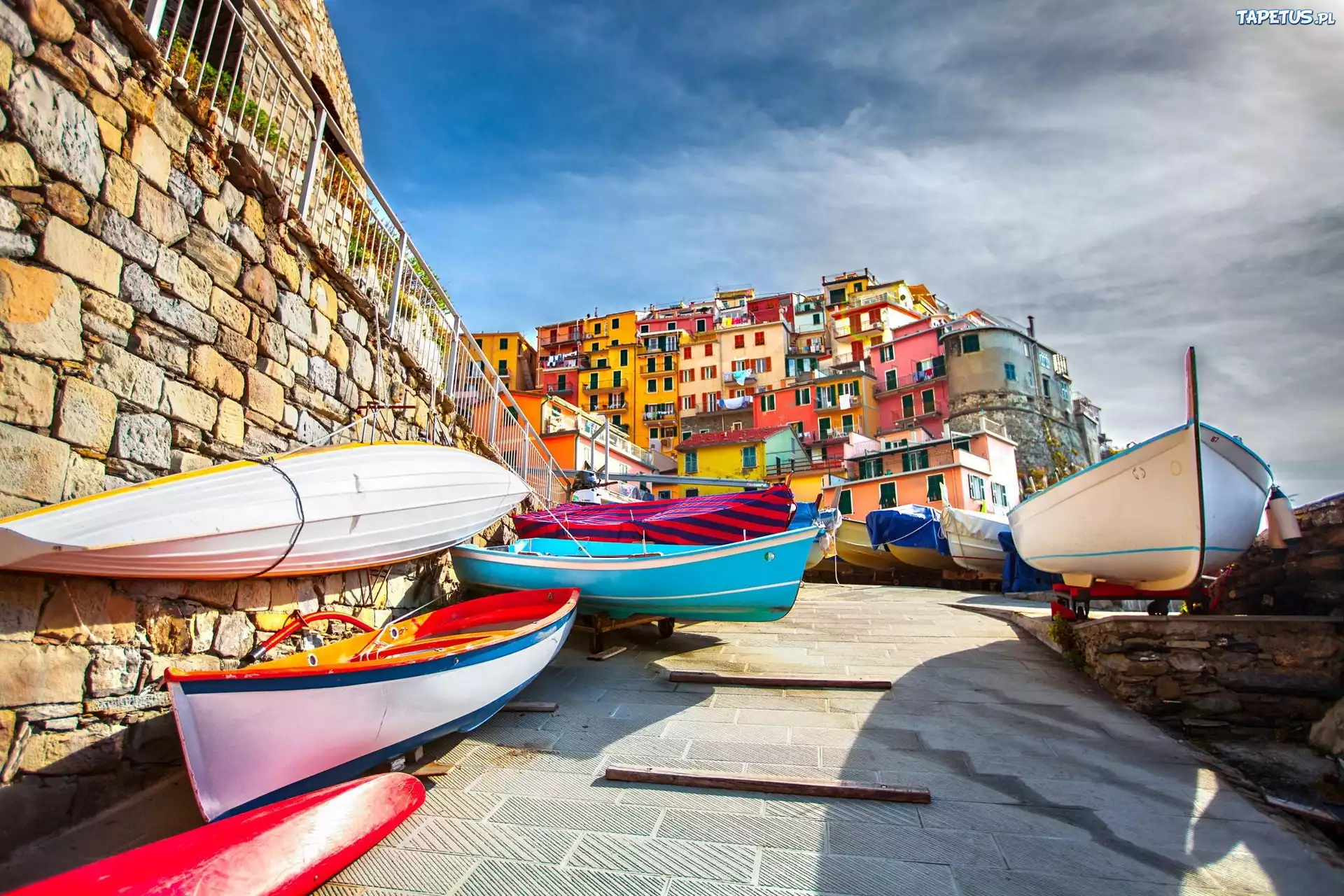 Łódki, Domy, Osada, Manarola, Włochy, Wybrzeże Liguryjskie