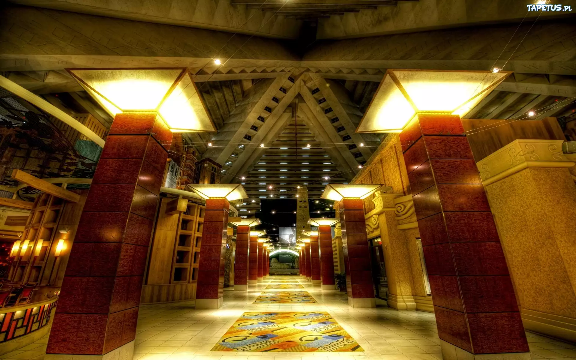Architektura, Budowla, Kolumny, Kolorowy, Pasaż