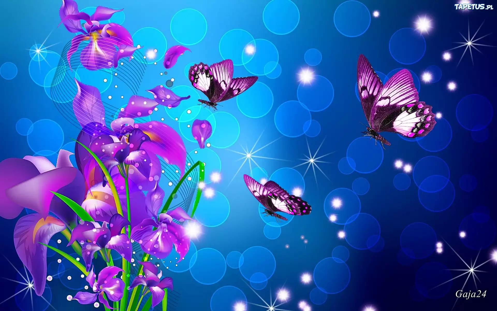 Fioletowe, Kwiaty, Motyle, Art