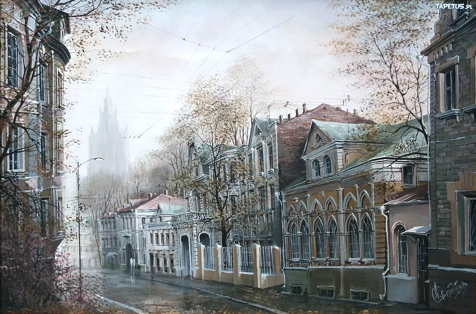 Malarstwo, Obraz, Miasto, Domy, Ulica