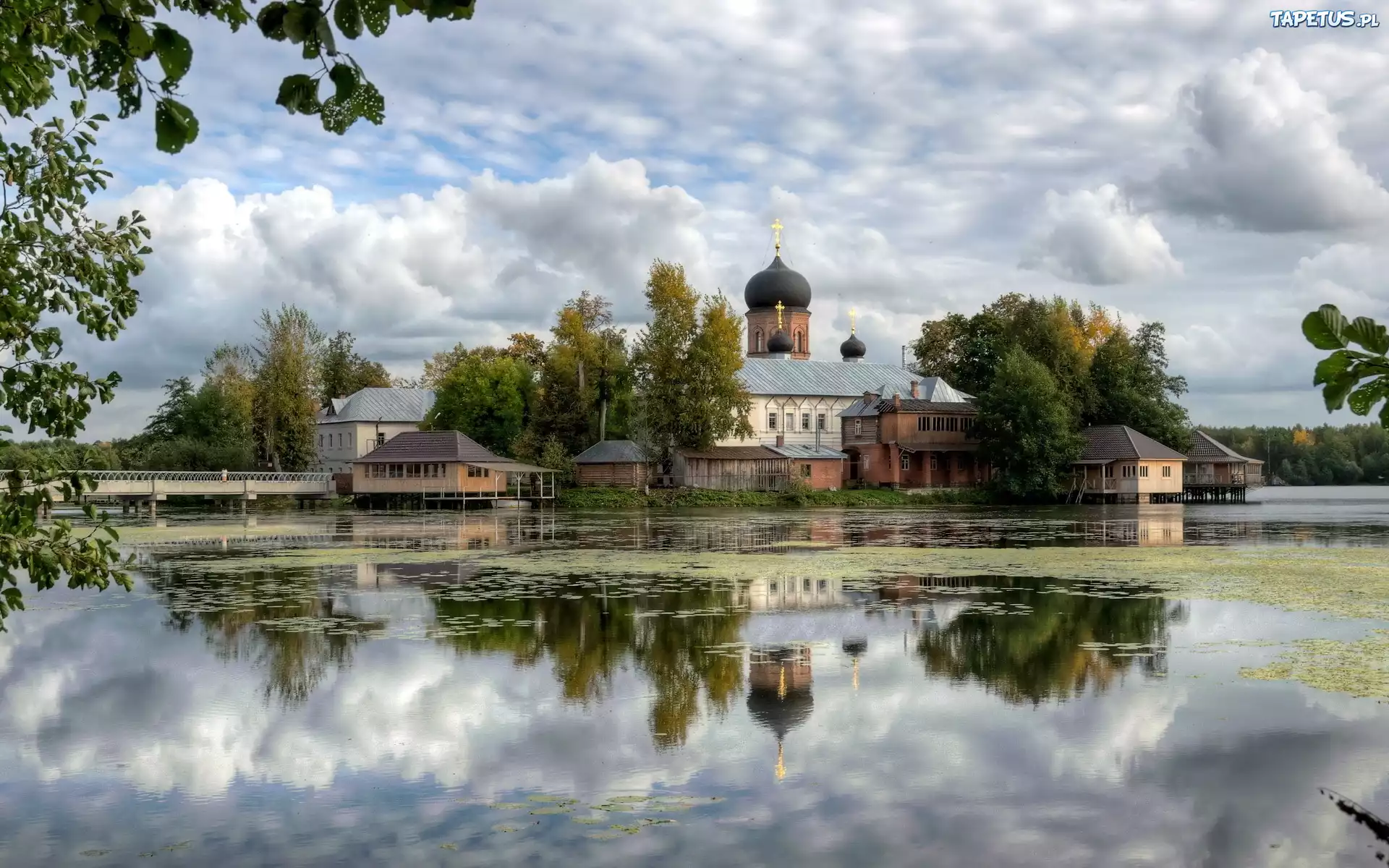 Cerkiew, Chmury, Jezioro, Odbicie