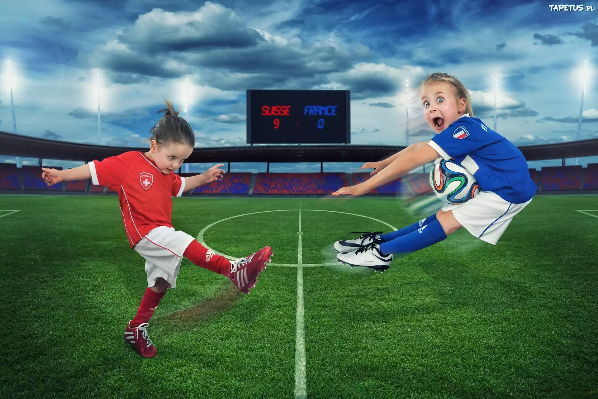 Dwie, Dziewczynki, Piłka, Nożna, Stadion