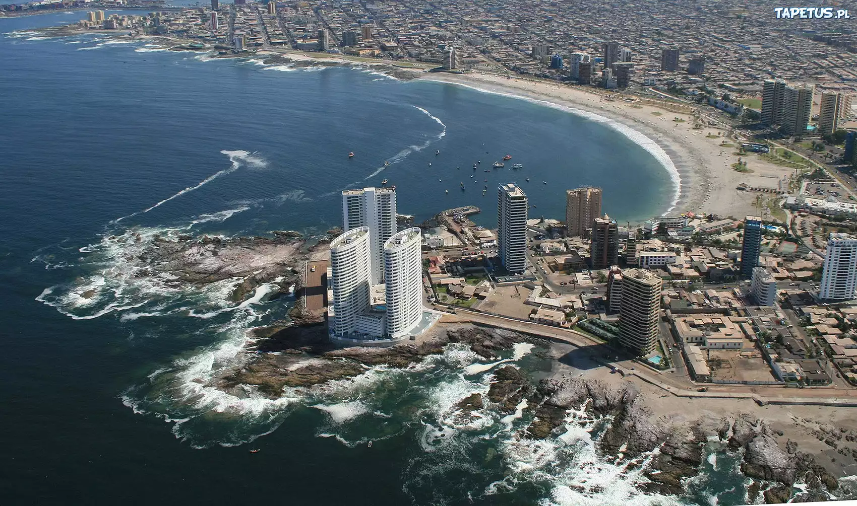 Chile, Cavancha, Plaża, Miasto, Hotel, Morze