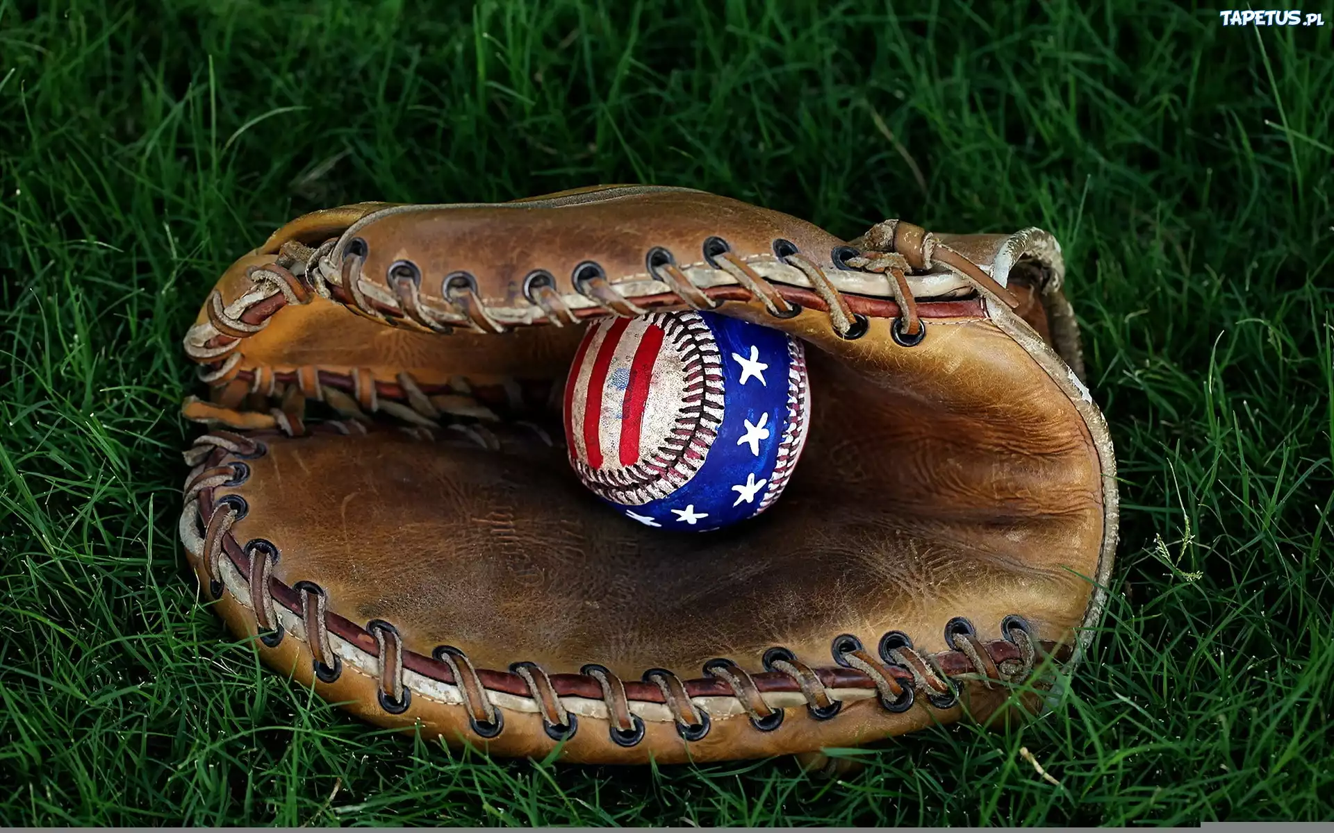 Rękawica, Piłka, Trawa, Baseball