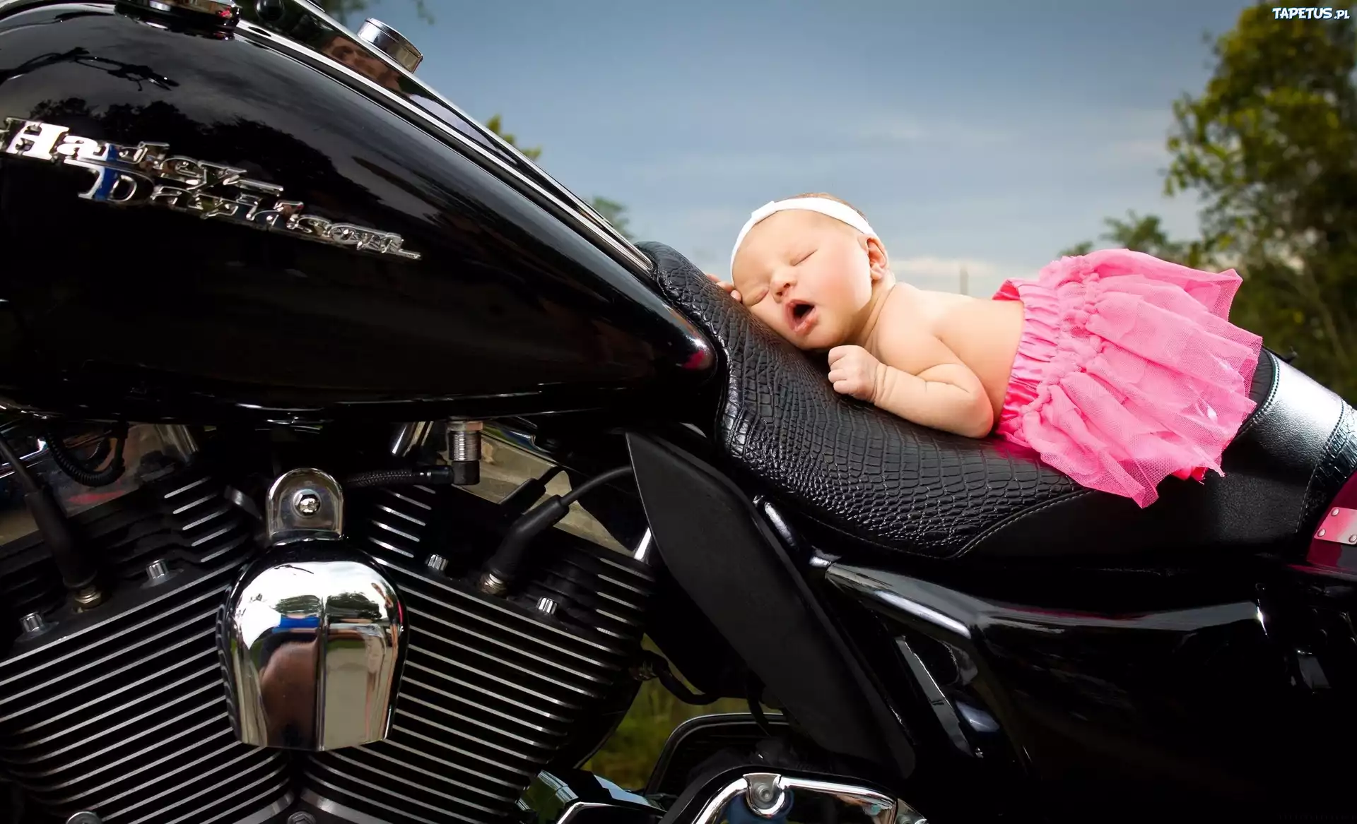 Śpiąca, Dziewczynka, Motor, Harley-Davidson