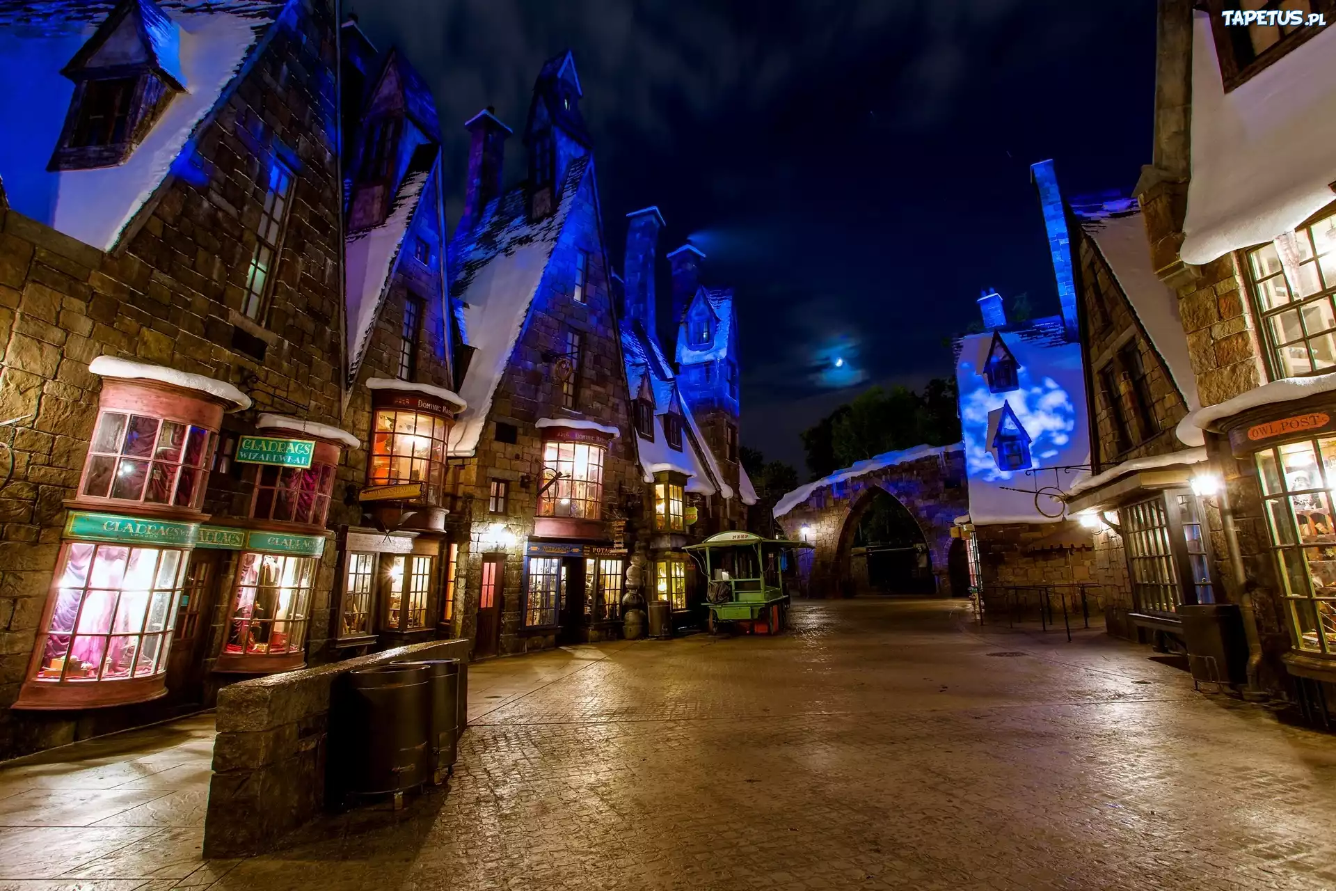 Miasto, Noc, Domy, Ulica, HDR, Disneyland, Kalifornia, USA