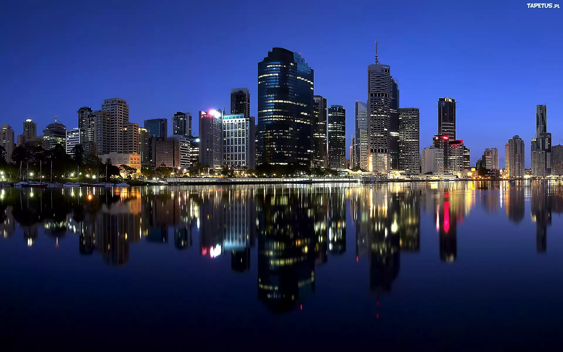 Australia, Brisbane, Miasto, Noc, Odbicie