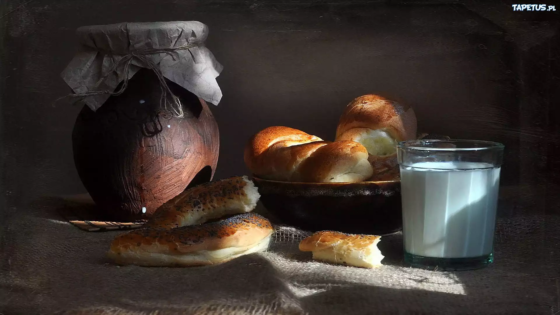Śniadanie, Bułki, Rogal, Pieczywo, Mleko, Kamionkowy, Słój