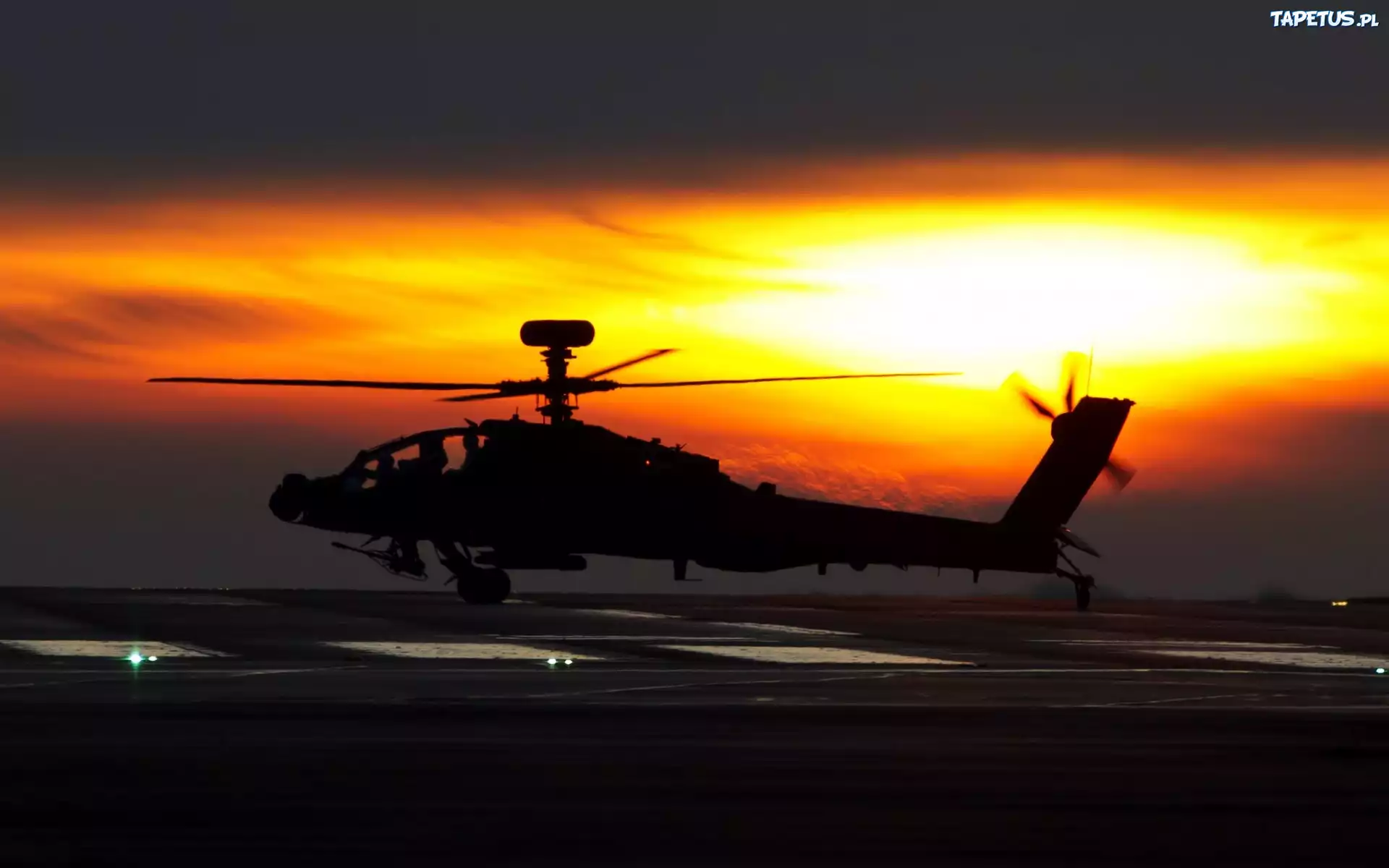 Helikopter, Lot, Chmury, Zachód, Słońca