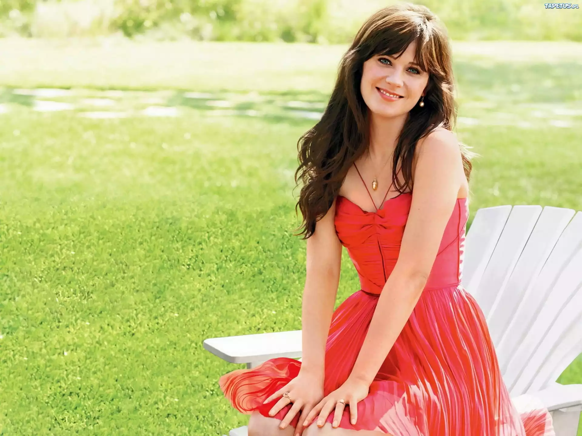 Aktorka, Zooey, Deschanel, Czerwona, Sukienka