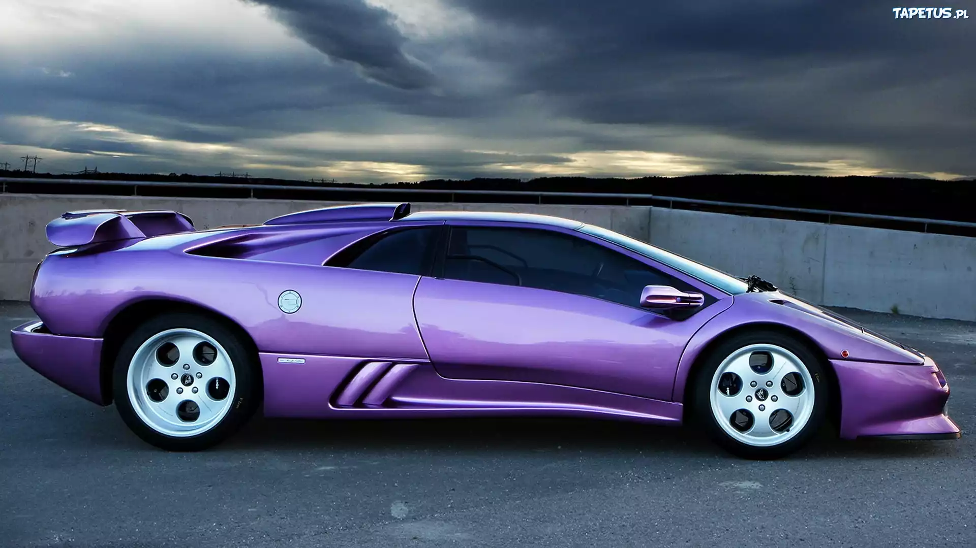 Fioletowy, Samochód, Lamborghini, Diablo, Niebo, Chmury