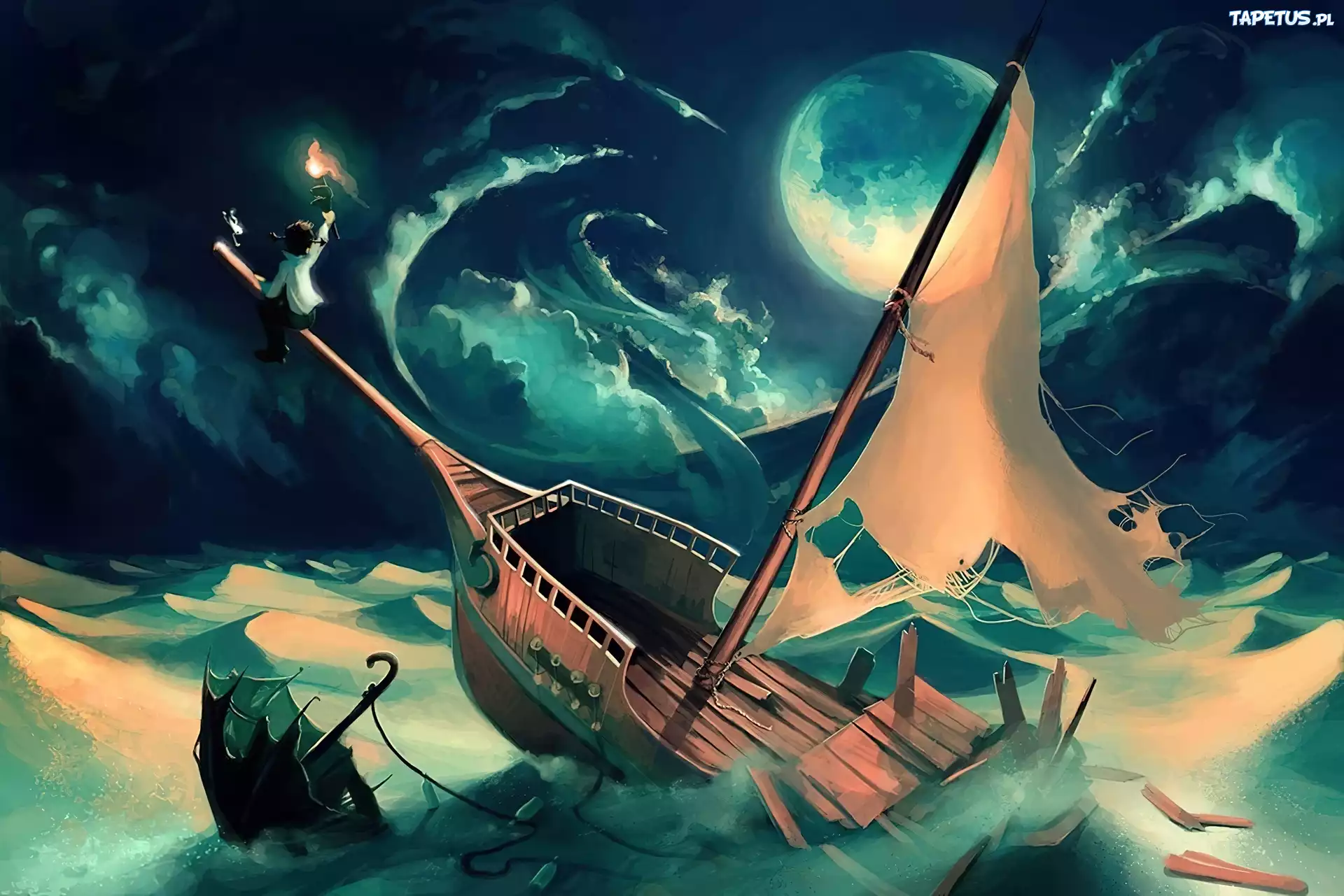 Cyril Rolando, Mężczyzna, Łódka, Morze, Księżyc