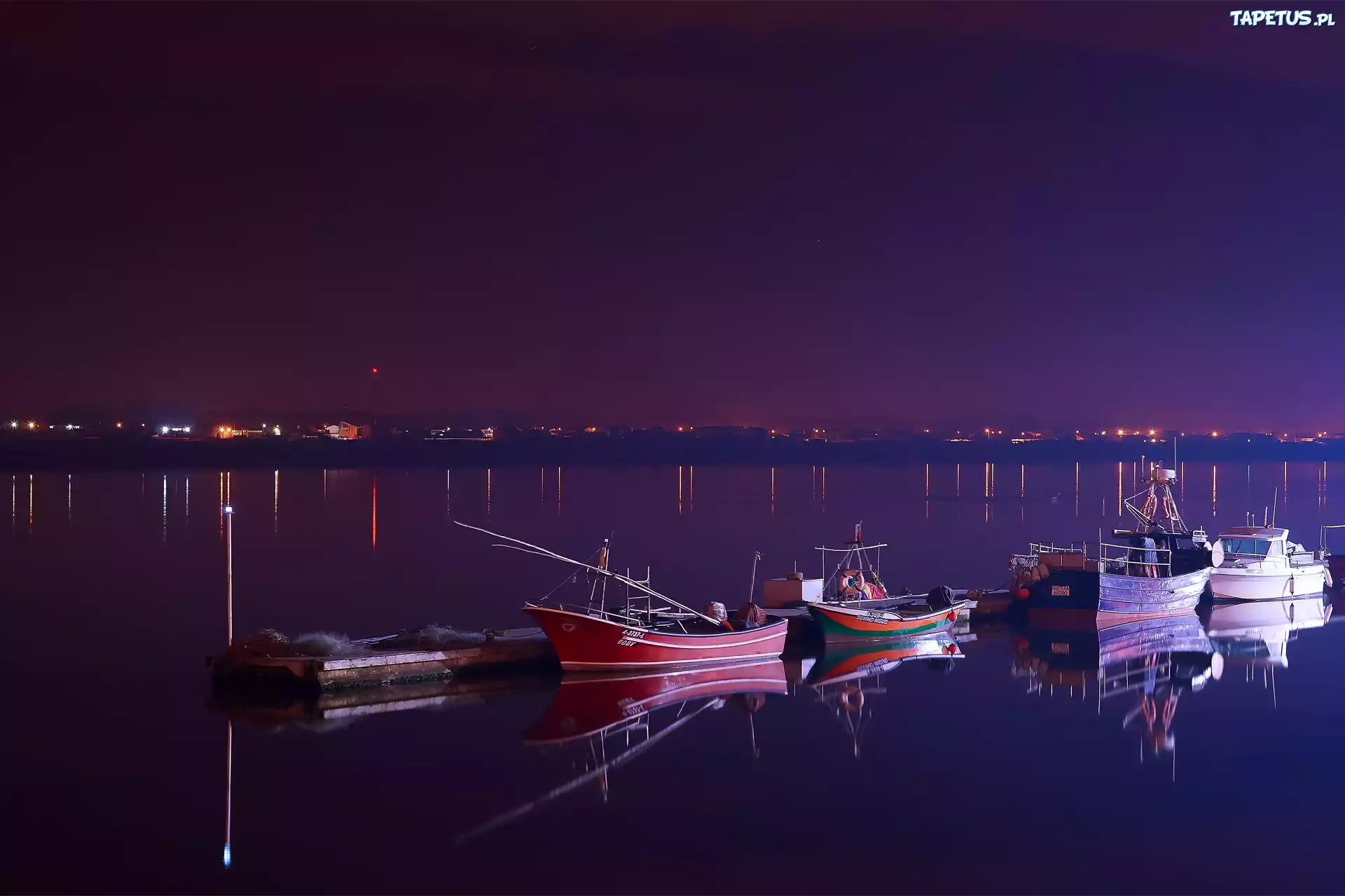 Zatoka, Noc, Łódki, Port