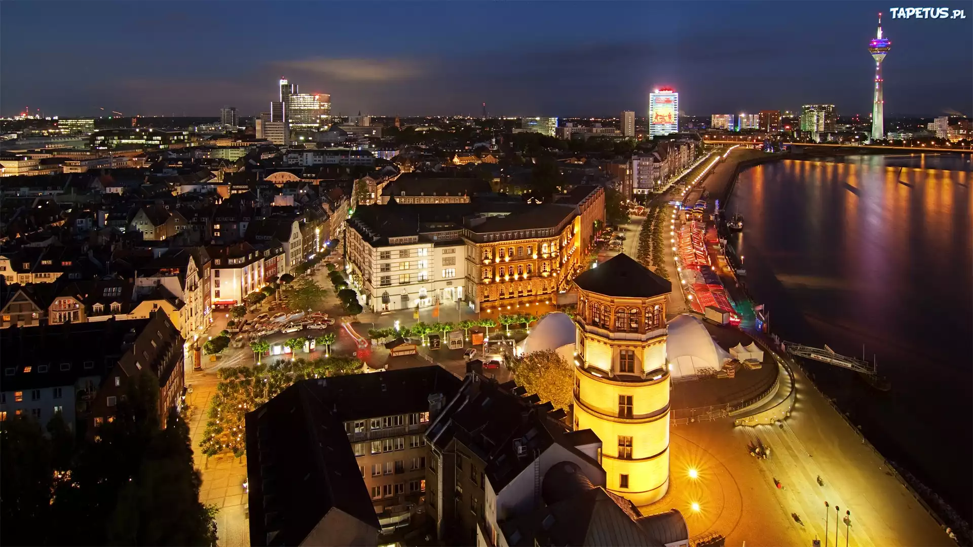 Miasto nocą, Dusseldorf, Niemcy