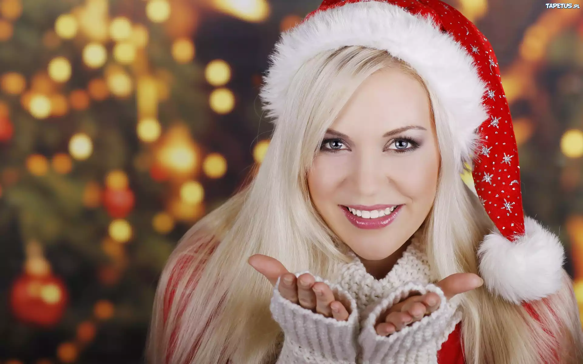 Blondynka, Kobieta, Czapka, Mikołaja