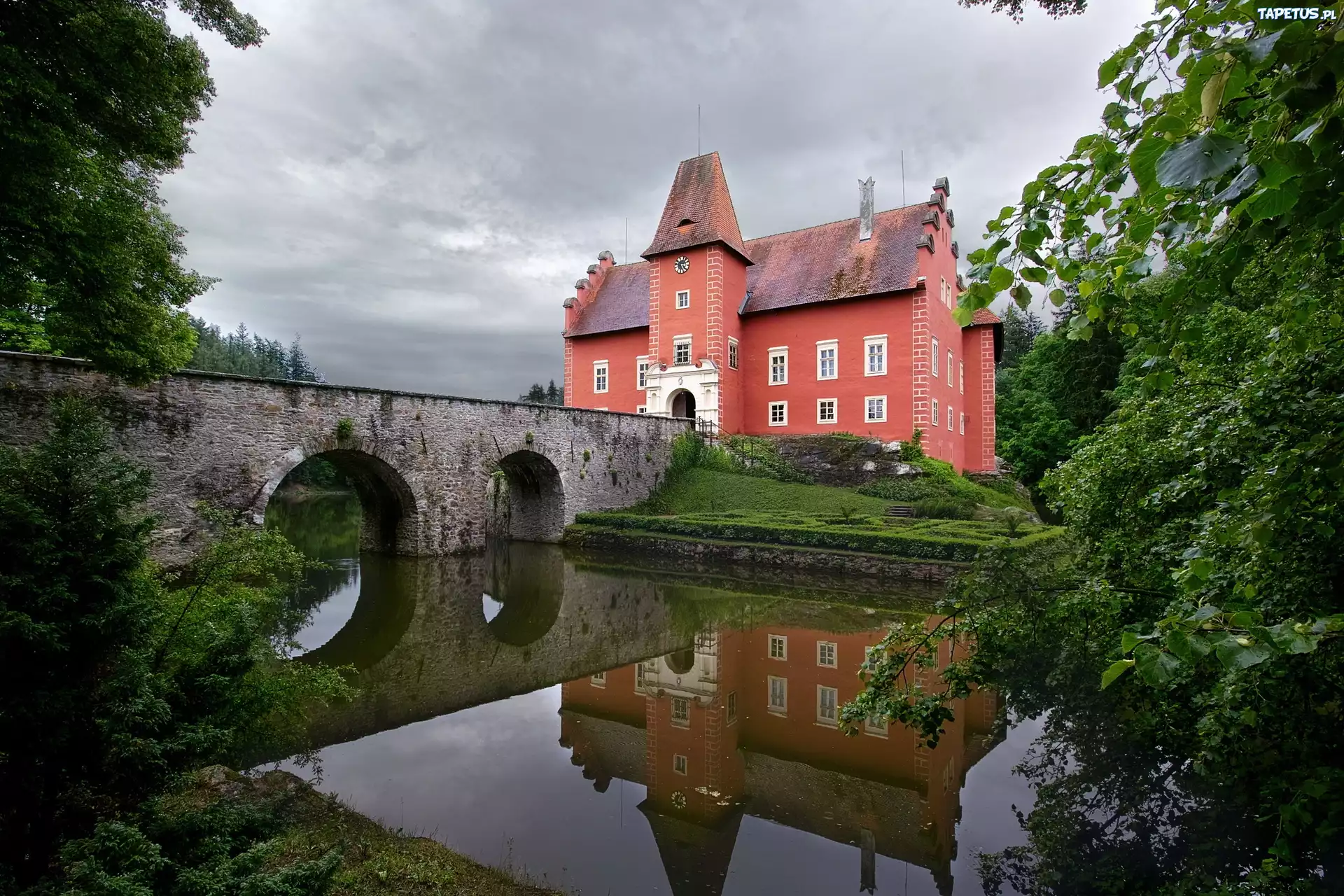 Czechy, Zamek Chervena Lhota, Most, Rzeka, Drzewa