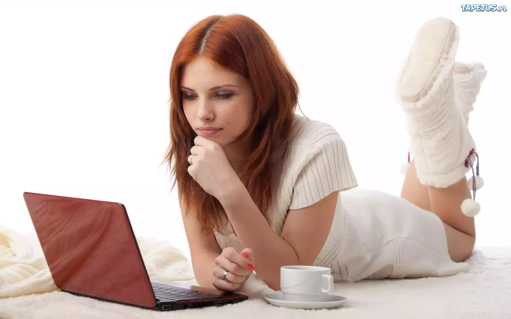 Kobieta, Laptop, Filiżanka, Kawy