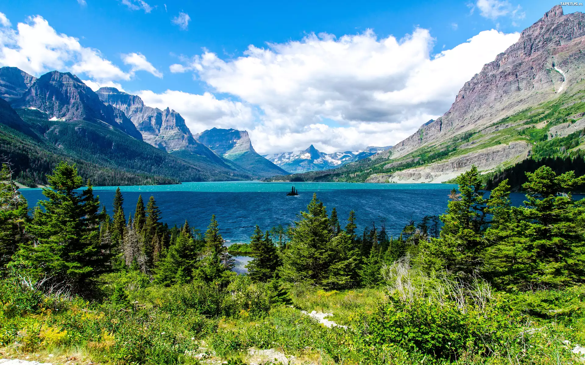 Góry, Jezioro, St.Mary, Narodowy, Park, Glacier, Montana