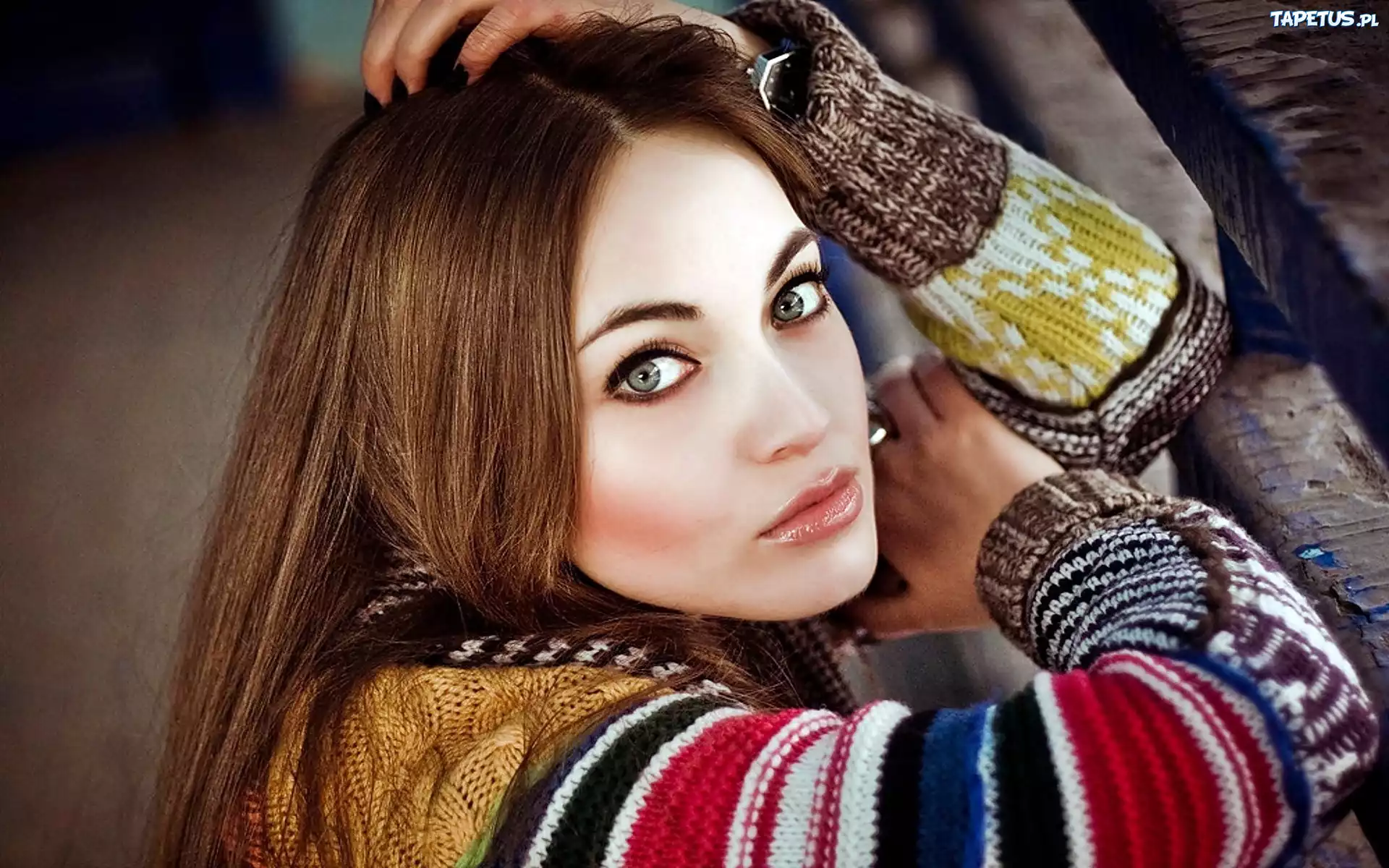 Kobieta, Modelka, Kolorowy, Sweter