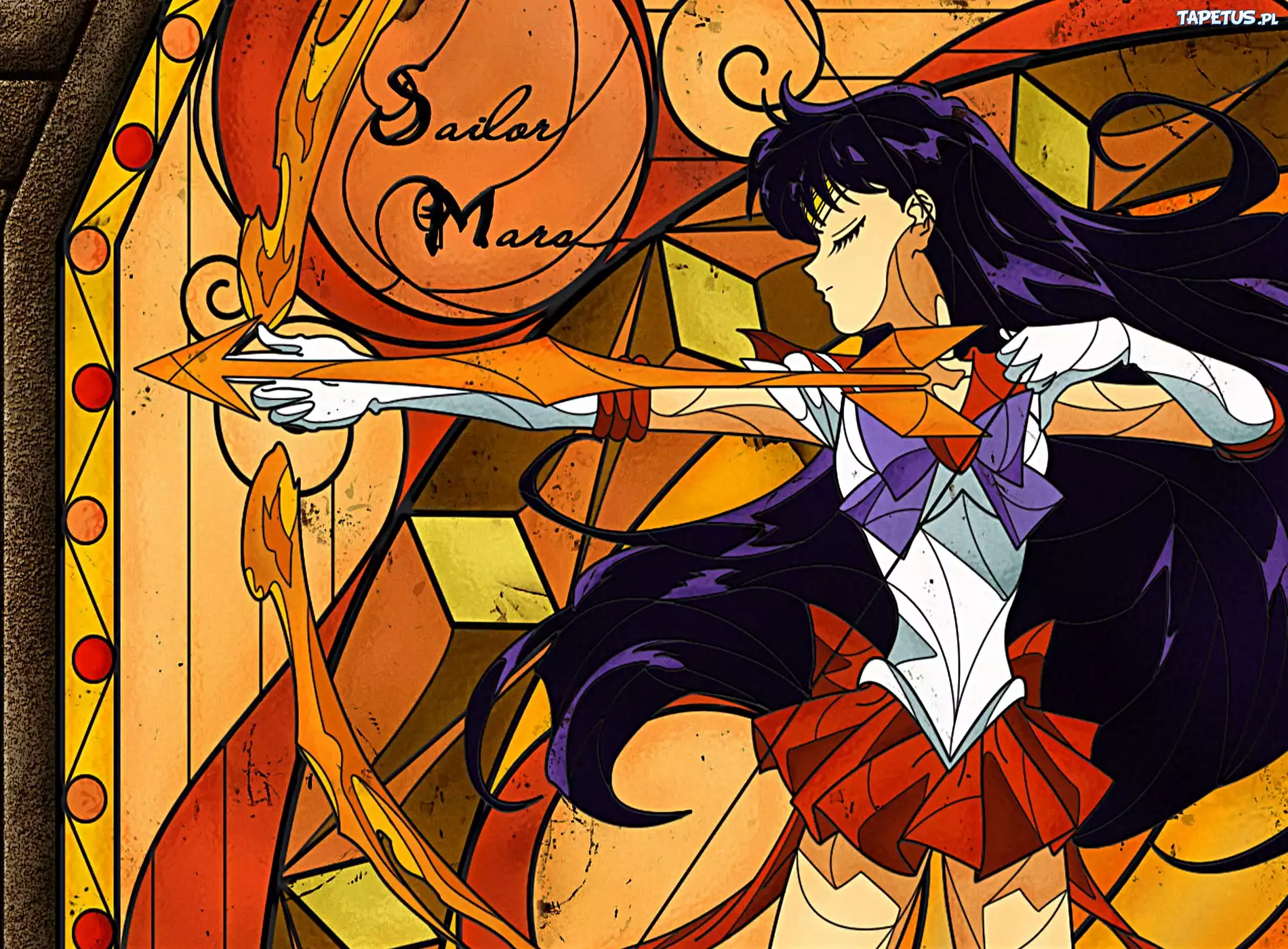 Sailor Mars, Czarodziejka z Marsa, Rei Hino, anime, łuk, witraż