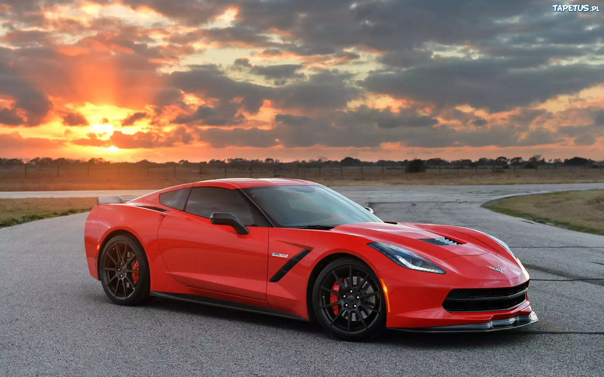 Chevrolet, Corvette C7, Sportowy, Droga, Zachód, Słońca