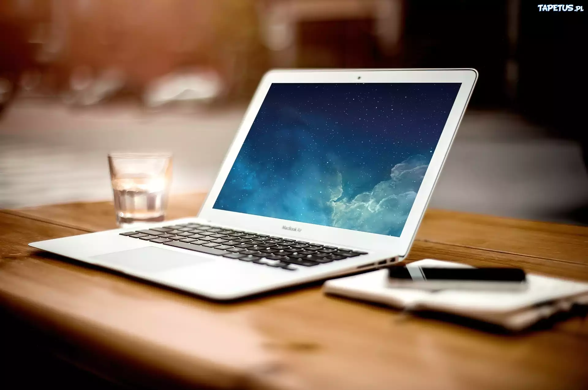Laptop, Notes, Długopis, Szklanka
