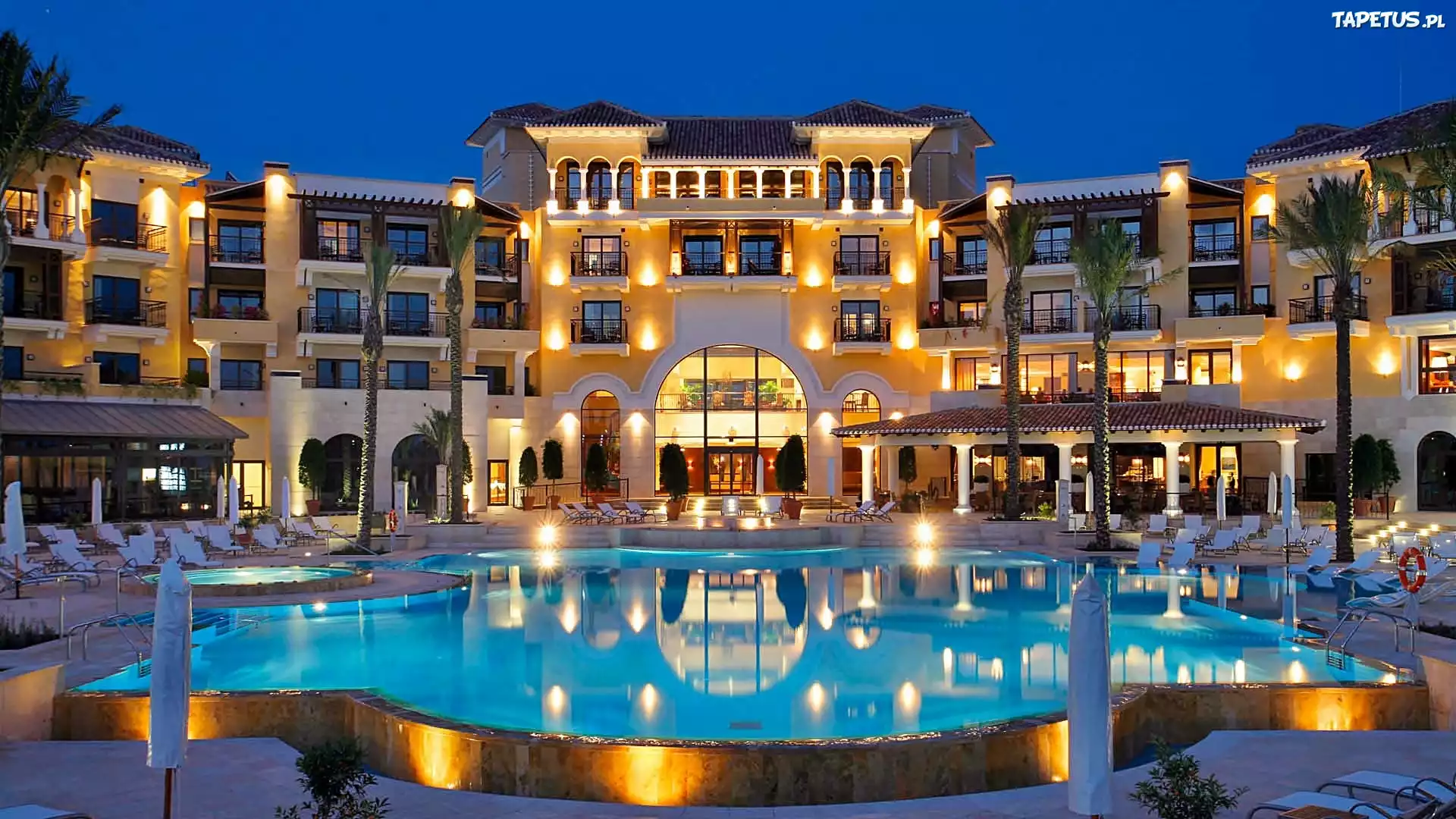 Hotel, Intercontinental, Basen, Mar Menor, Murcja, Miasto nocą