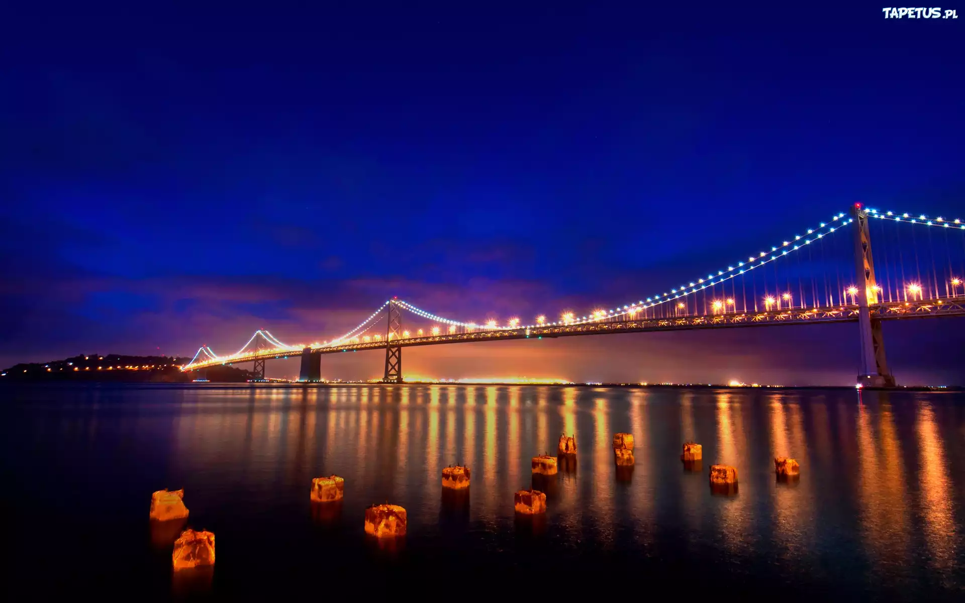 Stany Zjednoczone, Stan Kalifornia, San Francisco, Oświetlony, Most Golden Gate, Cieśnina Golden Gate, Lampiony