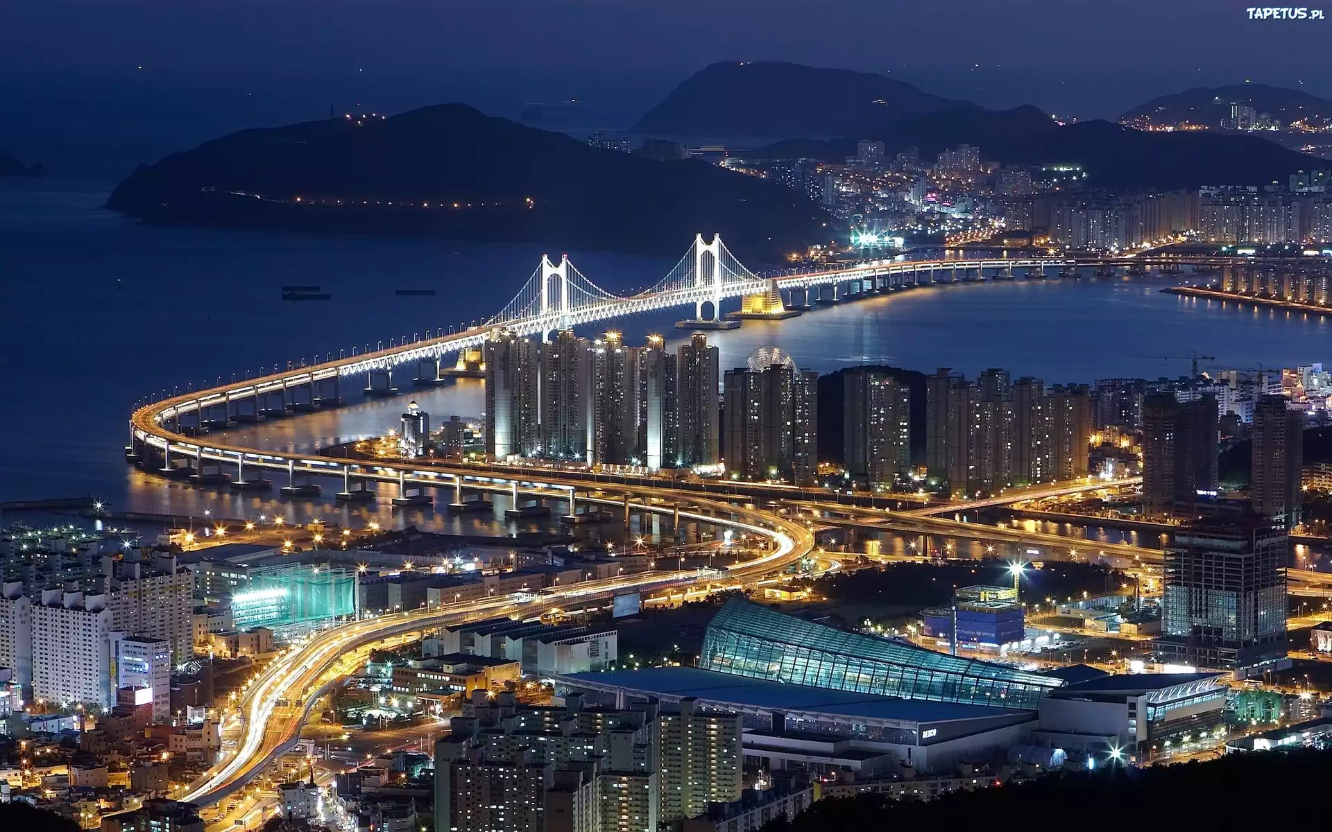 Góry, Morze, Most, Gwangan, Nocna, Panorama, Busan