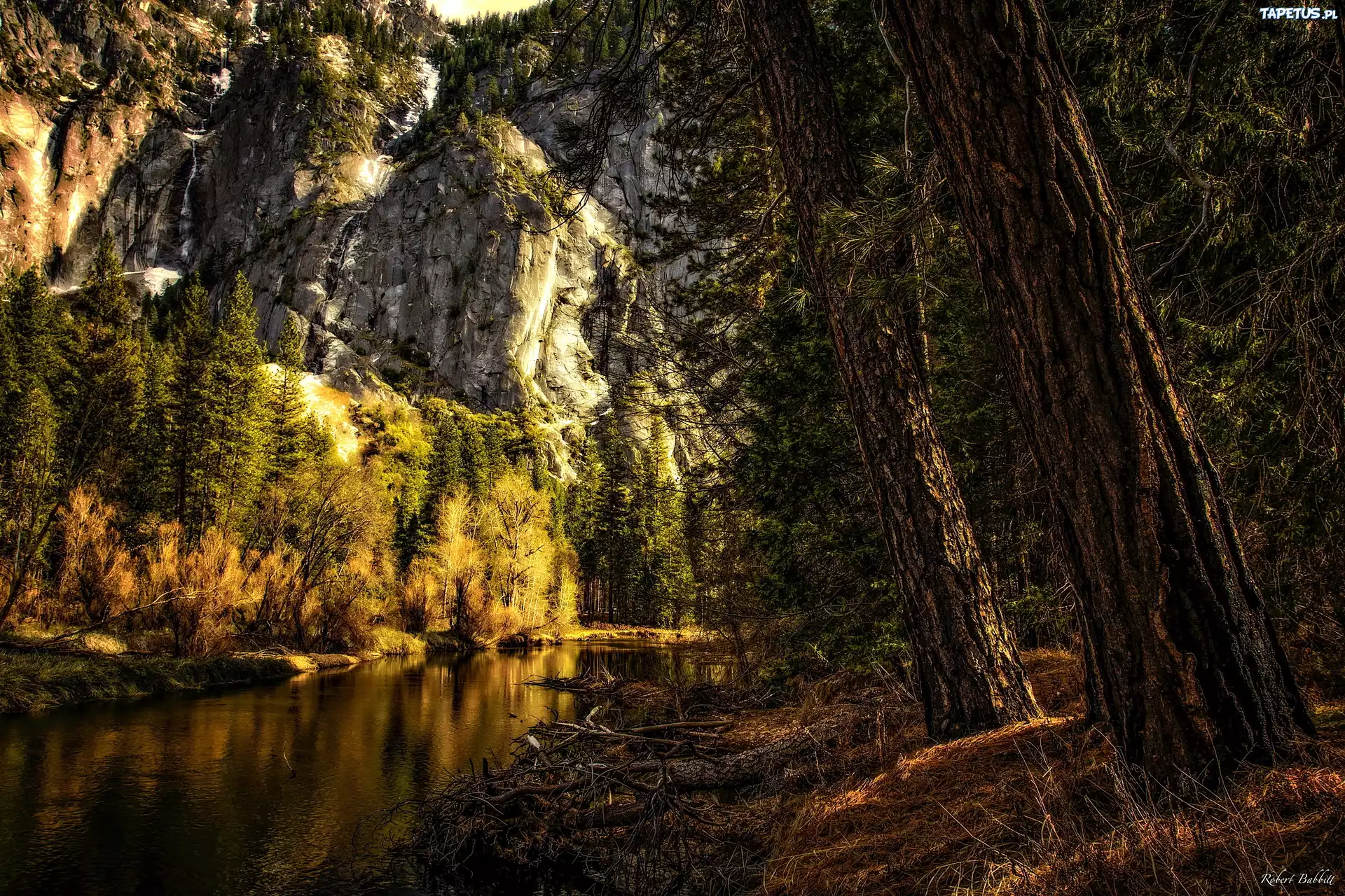 Góry, Las, Rzeka, HDR, Park Narodowy Yosemite, Kalifornia, USA
