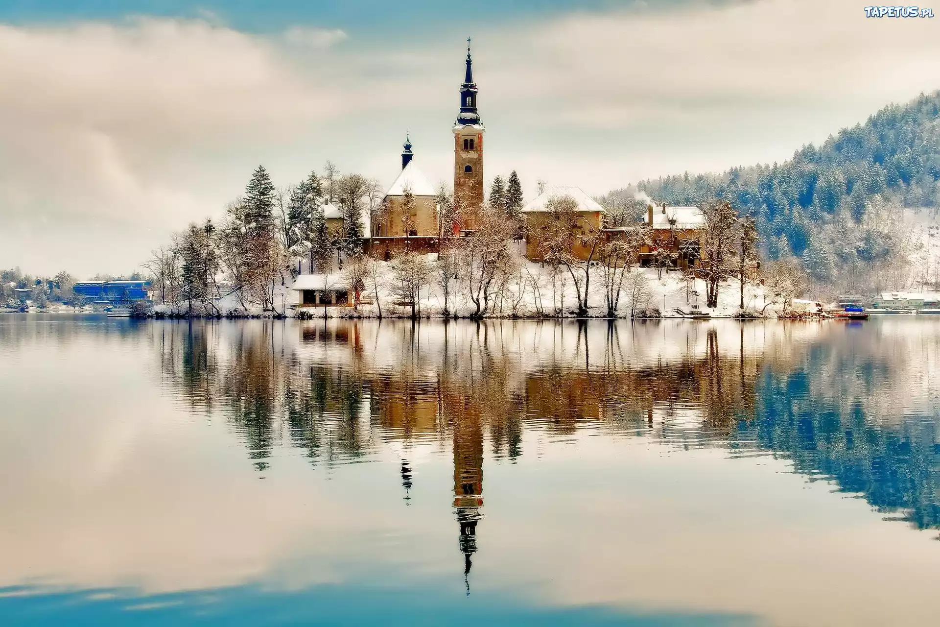 Kościół, Jezioro, Zima