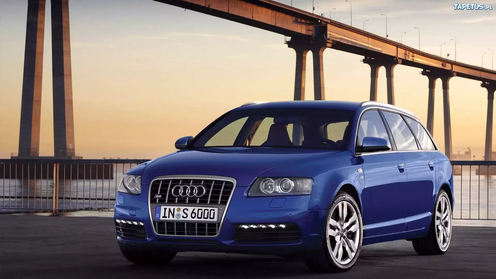 Niebieski, Samochód, Audi, A4 B6, Most