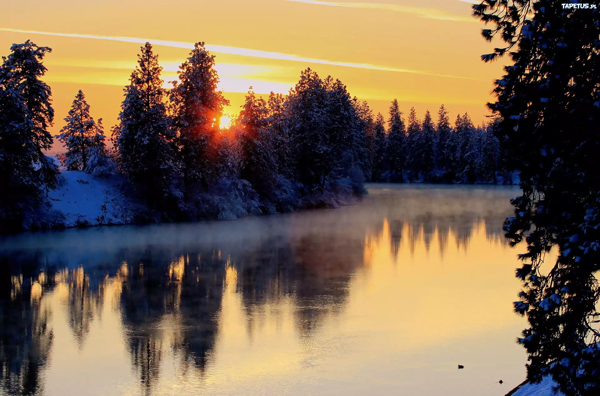 закат снег речка sunset snow the river бесплатно